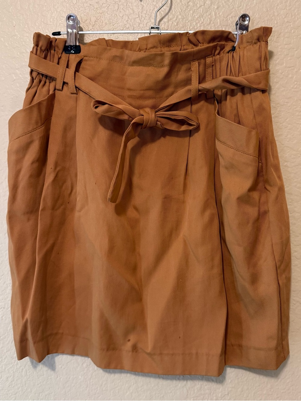 DO+BE Rust Tie-Waist Paperbag Mini Skirt